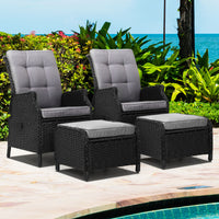 Thumbnail for Gardeon Set of 2 Recliner Chairs Sun lounge Outdoor Setting Patio Furniture Wicker Sofa