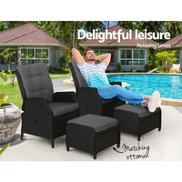 Thumbnail for Gardeon Set of 2 Recliner Chairs Sun lounge Outdoor Setting Patio Furniture Wicker Sofa