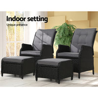 Thumbnail for Gardeon Set of 2 Recliner Chairs Sun lounge Outdoor Setting Patio Furniture Wicker Sofa