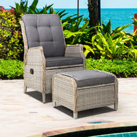 Thumbnail for Gardeon Recliner Chair Sun lounge Outdoor Setting Patio Furniture Wicker Sofa