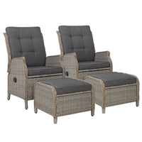 Thumbnail for Gardeon Set of 2 Recliner Chairs Sun lounge Outdoor Patio Furniture Wicker Sofa Lounger