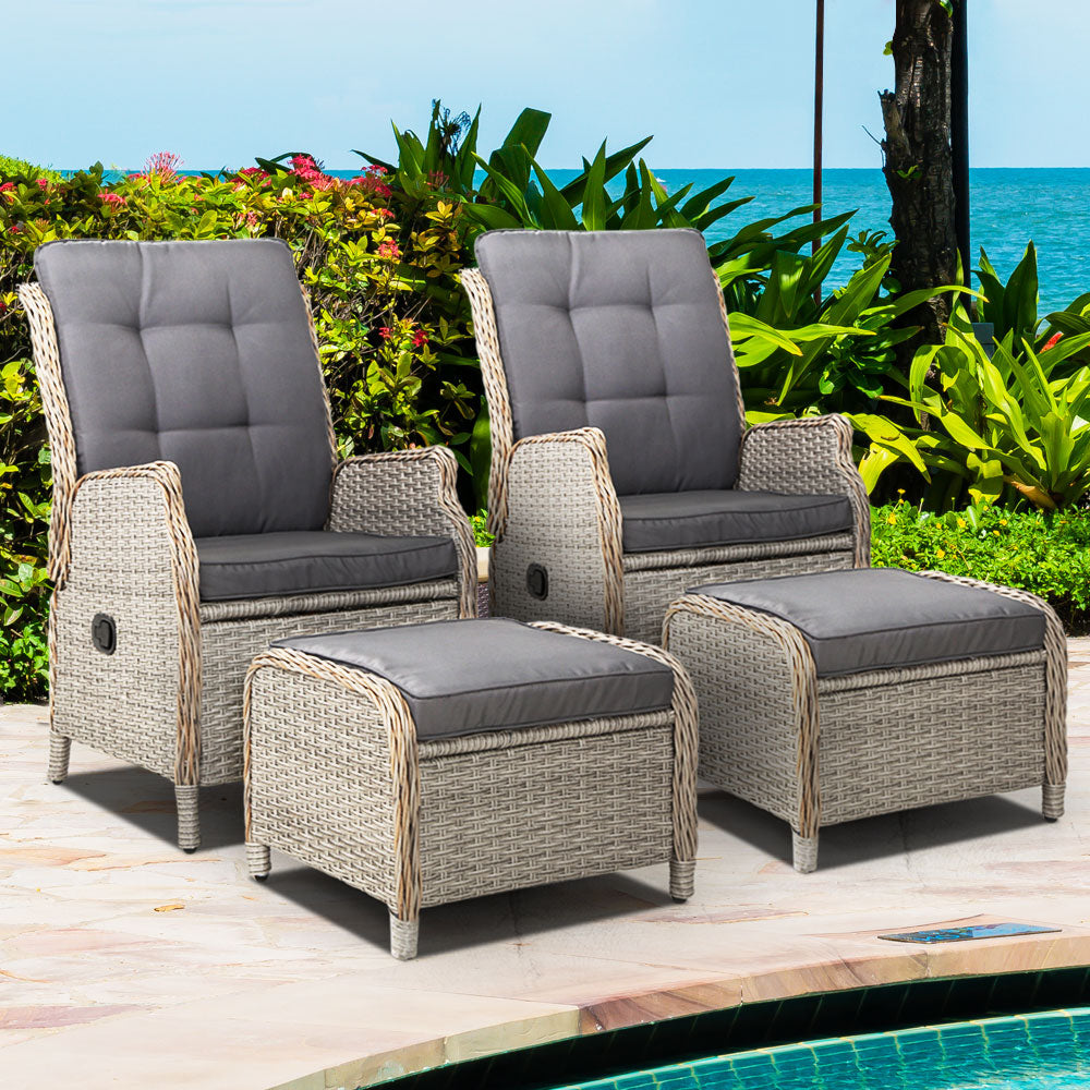 Gardeon Set of 2 Recliner Chairs Sun lounge Outdoor Patio Furniture Wicker Sofa Lounger