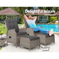 Thumbnail for Gardeon Set of 2 Recliner Chairs Sun lounge Outdoor Patio Furniture Wicker Sofa Lounger