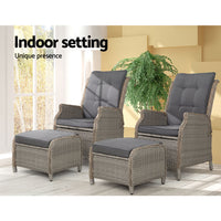 Thumbnail for Gardeon Set of 2 Recliner Chairs Sun lounge Outdoor Patio Furniture Wicker Sofa Lounger