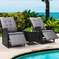 Thumbnail for Gardeon Recliner Chairs Sun lounge Setting Outdoor Furniture Patio Wicker Sofa