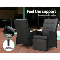 Thumbnail for Gardeon Recliner Chairs Sun lounge Setting Outdoor Furniture Patio Wicker Sofa