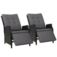 Thumbnail for Gardeon Set of 2 Recliner Chairs Sun lounge Outdoor Furniture Setting Patio Wicker Sofa Black