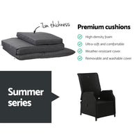 Thumbnail for Gardeon Set of 2 Recliner Chairs Sun lounge Outdoor Furniture Setting Patio Wicker Sofa Black