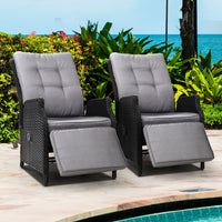 Thumbnail for Gardeon Set of 2 Recliner Chairs Sun lounge Outdoor Furniture Setting Patio Wicker Sofa Black