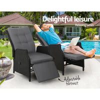 Thumbnail for Gardeon Set of 2 Recliner Chairs Sun lounge Outdoor Furniture Setting Patio Wicker Sofa Black