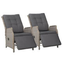 Thumbnail for Gardeon Set of 2 Recliner Chairs Sun lounge Outdoor Furniture Setting Patio Wicker Sofa Grey