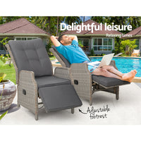 Thumbnail for Gardeon Set of 2 Recliner Chairs Sun lounge Outdoor Furniture Setting Patio Wicker Sofa Grey