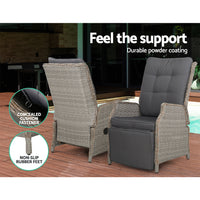 Thumbnail for Gardeon Set of 2 Recliner Chairs Sun lounge Outdoor Furniture Setting Patio Wicker Sofa Grey