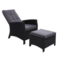 Thumbnail for Sun lounge Recliner Chair Wicker Lounger Sofa Day Bed Outdoor Furniture Patio Garden Cushion Ottoman Black Gardeon