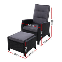 Thumbnail for Sun lounge Recliner Chair Wicker Lounger Sofa Day Bed Outdoor Furniture Patio Garden Cushion Ottoman Black Gardeon