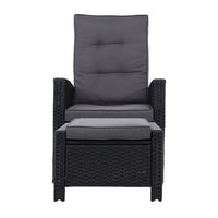 Thumbnail for Sun lounge Recliner Chair Wicker Lounger Sofa Day Bed Outdoor Furniture Patio Garden Cushion Ottoman Black Gardeon