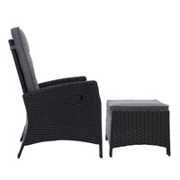 Thumbnail for Sun lounge Recliner Chair Wicker Lounger Sofa Day Bed Outdoor Furniture Patio Garden Cushion Ottoman Black Gardeon