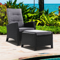 Thumbnail for Sun lounge Recliner Chair Wicker Lounger Sofa Day Bed Outdoor Furniture Patio Garden Cushion Ottoman Black Gardeon