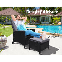 Thumbnail for Sun lounge Recliner Chair Wicker Lounger Sofa Day Bed Outdoor Furniture Patio Garden Cushion Ottoman Black Gardeon