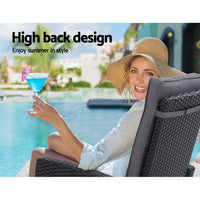 Thumbnail for Sun lounge Recliner Chair Wicker Lounger Sofa Day Bed Outdoor Furniture Patio Garden Cushion Ottoman Black Gardeon