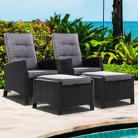 Thumbnail for Set of 2 Sun lounge Recliner Chair Wicker Lounger Sofa Day Bed Outdoor Chairs Patio Furniture Garden Cushion Ottoman Gardeon