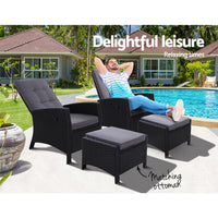 Thumbnail for Set of 2 Sun lounge Recliner Chair Wicker Lounger Sofa Day Bed Outdoor Chairs Patio Furniture Garden Cushion Ottoman Gardeon