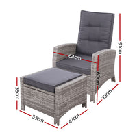 Thumbnail for Sun lounge Recliner Chair Wicker Lounger Sofa Day Bed Outdoor Furniture Patio Garden Cushion Ottoman Grey Gardeon