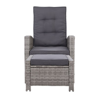 Thumbnail for Sun lounge Recliner Chair Wicker Lounger Sofa Day Bed Outdoor Furniture Patio Garden Cushion Ottoman Grey Gardeon