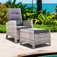 Thumbnail for Sun lounge Recliner Chair Wicker Lounger Sofa Day Bed Outdoor Furniture Patio Garden Cushion Ottoman Grey Gardeon