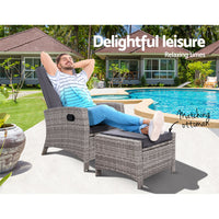 Thumbnail for Sun lounge Recliner Chair Wicker Lounger Sofa Day Bed Outdoor Furniture Patio Garden Cushion Ottoman Grey Gardeon