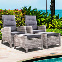 Thumbnail for Set of 2 Sun lounge Recliner Chair Wicker Lounger Sofa Day Bed Outdoor Chairs Patio Furniture Garden Cushion Ottoman Gardeon