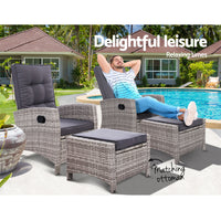 Thumbnail for Set of 2 Sun lounge Recliner Chair Wicker Lounger Sofa Day Bed Outdoor Chairs Patio Furniture Garden Cushion Ottoman Gardeon