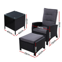 Thumbnail for Gardeon Outdoor Setting Recliner Chair Table Set Wicker lounge Patio Furniture Black