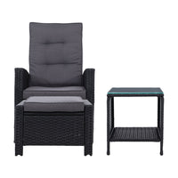 Thumbnail for Gardeon Outdoor Setting Recliner Chair Table Set Wicker lounge Patio Furniture Black