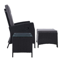 Thumbnail for Gardeon Outdoor Setting Recliner Chair Table Set Wicker lounge Patio Furniture Black