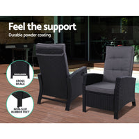 Thumbnail for Gardeon Outdoor Setting Recliner Chair Table Set Wicker lounge Patio Furniture Black