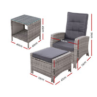 Thumbnail for Gardeon Outdoor Setting Recliner Chair Table Set Wicker lounge Patio Furniture Grey