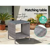 Thumbnail for Gardeon Outdoor Setting Recliner Chair Table Set Wicker lounge Patio Furniture Grey