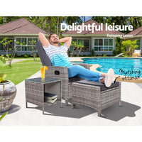 Thumbnail for Gardeon Outdoor Setting Recliner Chair Table Set Wicker lounge Patio Furniture Grey