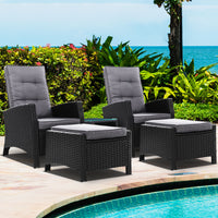 Thumbnail for Gardeon Outdoor Patio Furniture Recliner Chairs Table Setting Wicker Lounge 5pc Black