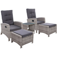 Thumbnail for Gardeon Outdoor Patio Furniture Recliner Chairs Table Setting Wicker Lounge 5pc Grey