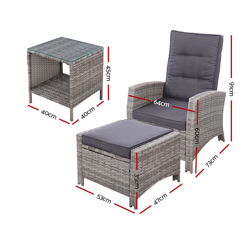 Gardeon Outdoor Patio Furniture Recliner Chairs Table Setting Wicker Lounge 5pc Grey