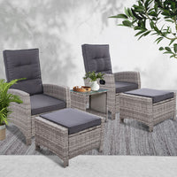 Thumbnail for Gardeon Outdoor Patio Furniture Recliner Chairs Table Setting Wicker Lounge 5pc Grey