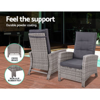 Thumbnail for Gardeon Outdoor Patio Furniture Recliner Chairs Table Setting Wicker Lounge 5pc Grey