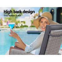 Thumbnail for Gardeon Outdoor Patio Furniture Recliner Chairs Table Setting Wicker Lounge 5pc Grey