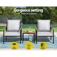 Thumbnail for Gardeon Outdoor Furniture 3pcs Lounge Setting Bistro Set Chairs Table Patio