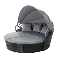 Thumbnail for Gardeon Outdoor Lounge Setting Patio Furniture Sofa Wicker Garden Rattan Set Day Bed Black