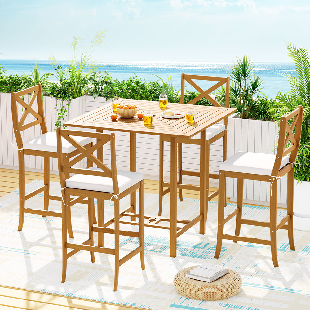 Gardeon 5pcs Outdoor Bar Table 4 Seater Stools Bistro Set Patio Acacia Wood