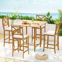 Thumbnail for Gardeon 5pcs Outdoor Bar Table 4 Seater Stools Bistro Set Patio Acacia Wood