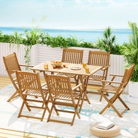 Thumbnail for Gardeon 7PCS Outdoor Dining Set Garden Chairs Table Patio Foldable 6 Seater Wood